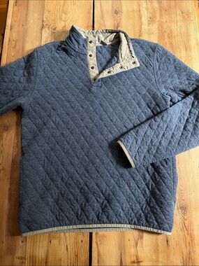 STOIC M Blue Diamond Quilted Quarter-Snap Down Khaki Trim Sweater Sweatshirt